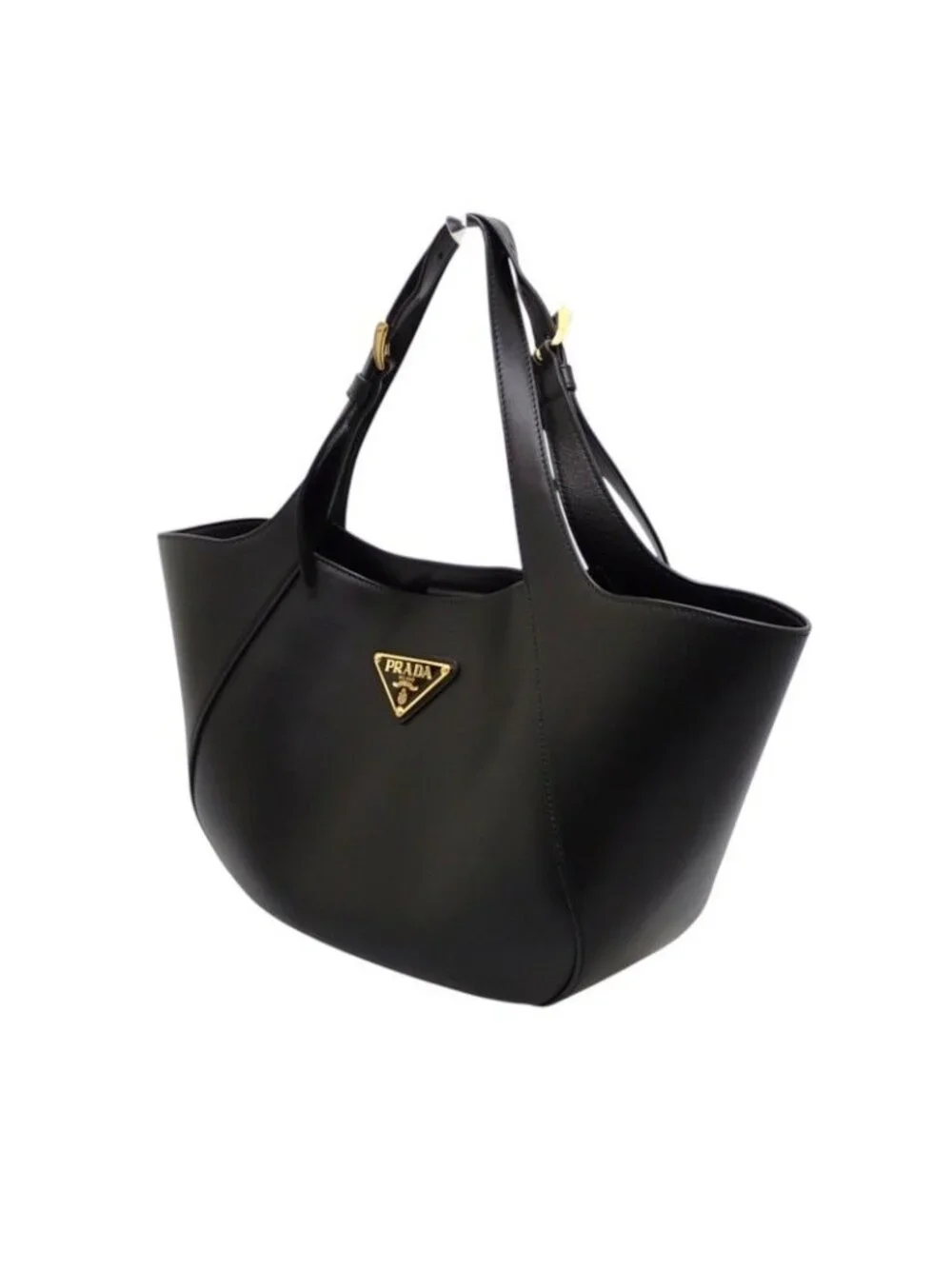Prada Medium Leather Tote Calfskin Black Gold